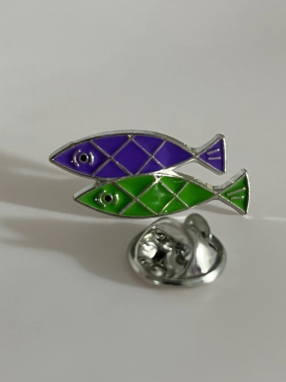 Green & Purple Fish Pin Accessory for Pets and Gear